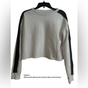 Hollister Women's White Sweatshirt with Black Sleeve Stripes